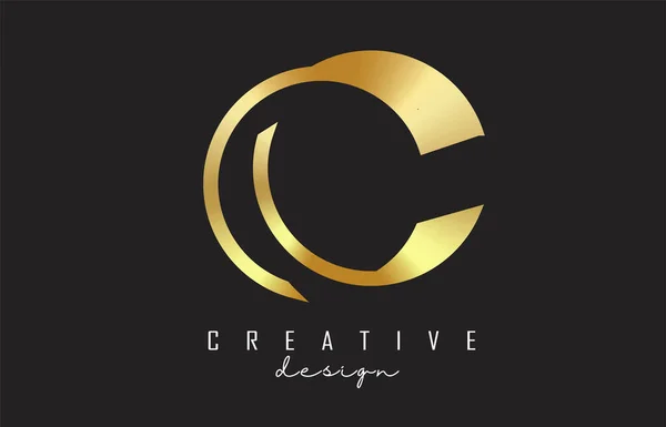 Altın Çizgiler Şekillerle Altın Harfi Logo Tasarımı Grafik Altın Renkli — Stok Vektör