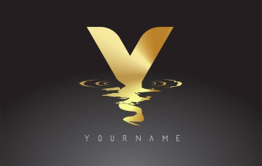Y Harfi Logo Tasarımı ve Su Efekti Vektörü İllüstrasyonu. Marka şirketleri için Y şablonu.
