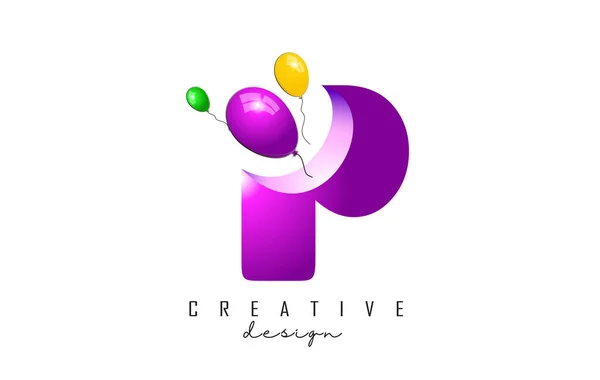 Lettre Logo Avec Des Ballons Volants Colorés Effet Vectoriel Illustration — Image vectorielle