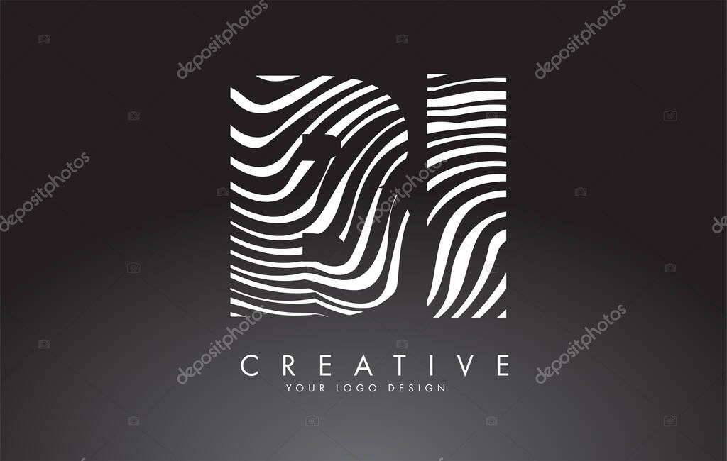 BI B I Letters Logo Design with Fingerprint, black and white wood or Zebra texture on a Black Background. Creative BI B I vector illustration with black and white lines.