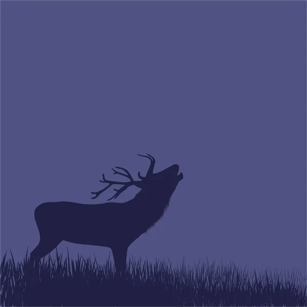 Silhouette of a deer standing on a hill at night. — Stock Vector