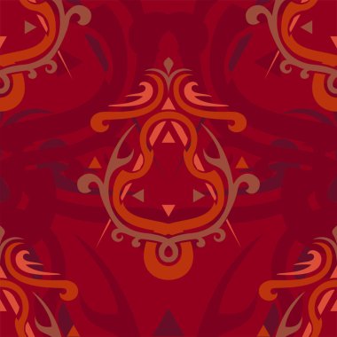 Grange, mürekkepler, ile renkli seamless modeli öğeleri kırmızı bir arka plan üzerinde şekillendirir. Duvar kağıdı, Tekstil ve baskı için tasarım.