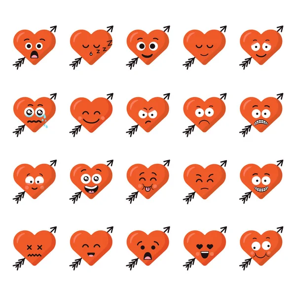Grand ensemble drôle dessin animé coeur personnages émotions ensemble — Image vectorielle