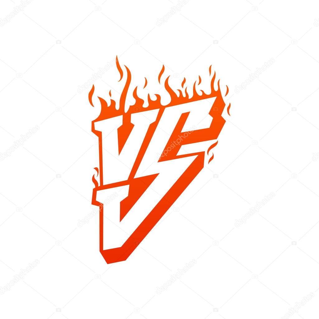 Versus with fire frames and vs letters. Flaming VS for duel and confrontation. Flat illustration isolated on white background