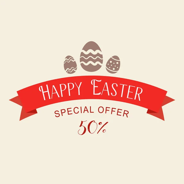 Easter sale special offer with red ribbon. Banner design template. Flat llustration — Stock Vector