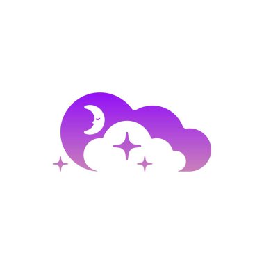 Moon, clouds and stars icon. Template symbol logo. Night or bed time sign. Logo concept in negative space