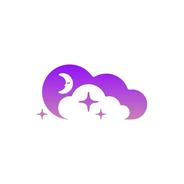 Luna, nuvole e stelle icona. Logo simbolo modello. Segnale notturno o notturno. Concetto di logo nello spazio negativo — Vettoriale Stock