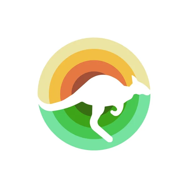 Kangur Logo z negatywnej przestrzeni. Ilustracja linie kangura i słońce. — Wektor stockowy