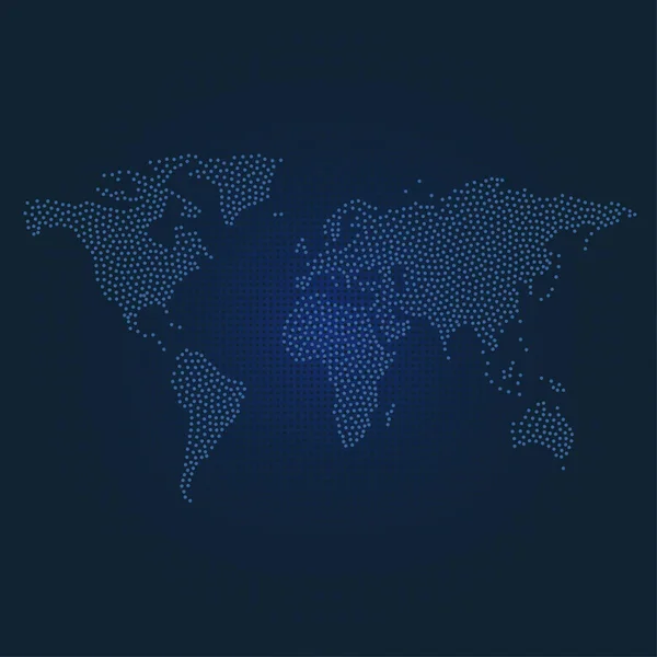 Mapa del mundo punteado sobre fondo punteado azul oscuro — Vector de stock