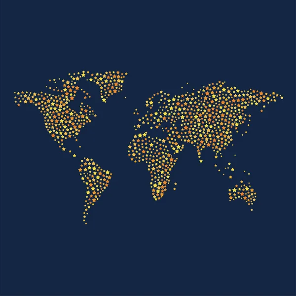 Mapa del mundo hecho con estrellas de diferentes tamaños en estilo plano . — Vector de stock