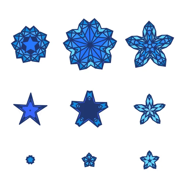 Conjunto de estrellas, copos de nieve. Icono estrella en estilo de diseño plano — Vector de stock