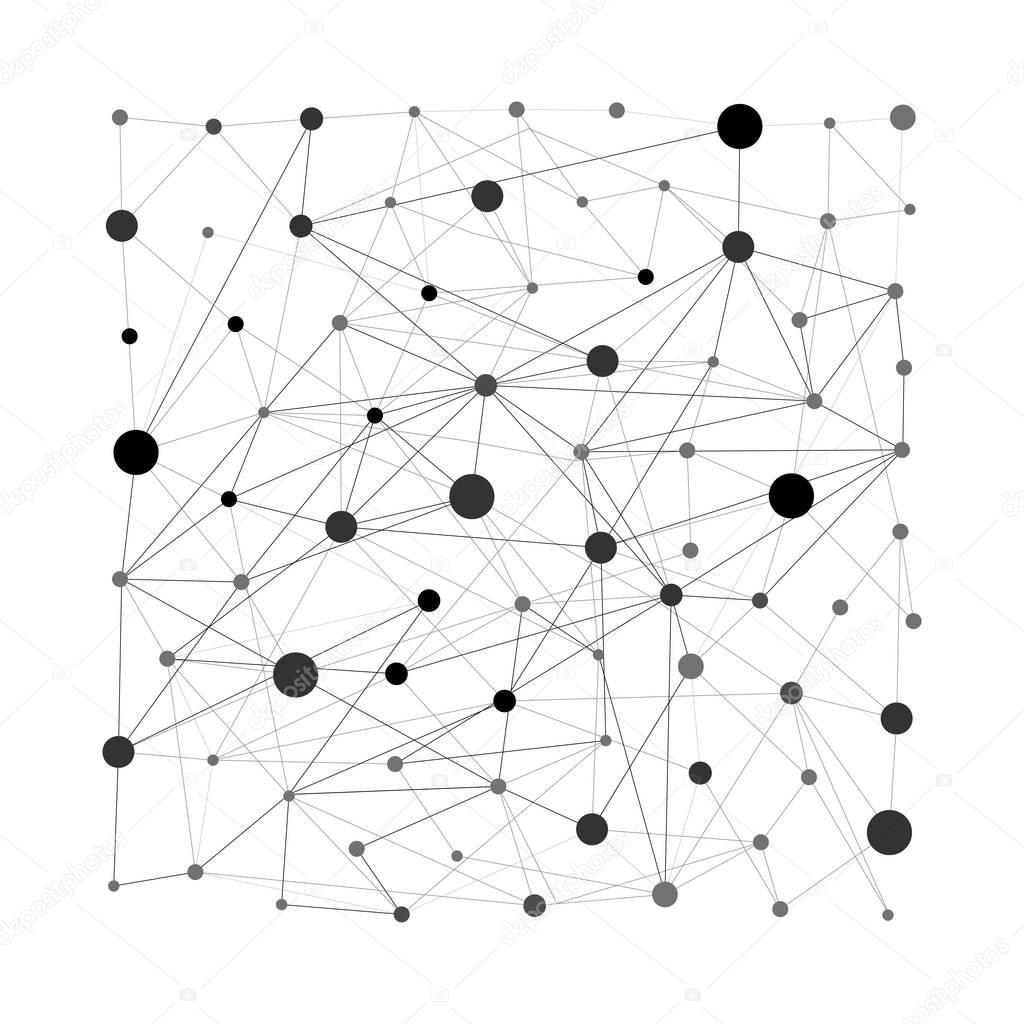 Wireframe mesh square polygonal element. Cube with connected lines and dots. Vector Illustration