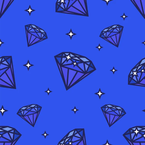 Απρόσκοπτη διαμάντια μοτίβο. Εικονογράφηση σε μπλε φόντο. Σχήμα στολίδι και αστέρια — Διανυσματικό Αρχείο