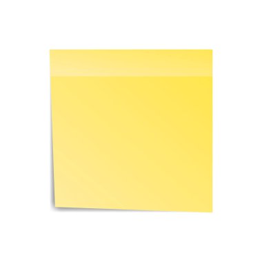 Sarı etiket kağıt Not bildirimi. Yapışkan sayfa. Beyaz arka plan üzerinde izole gölge ile boş. Vektör çizim