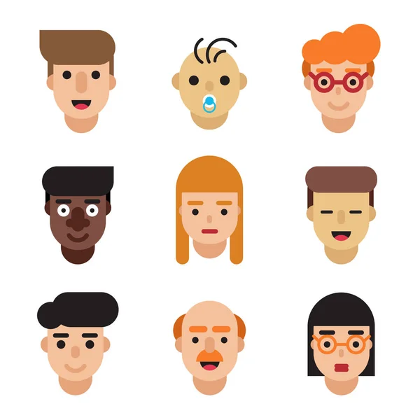 Mensen avatars instellen. Moderne platte karakter cartoon gezichten. — Stockvector