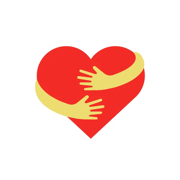 Kalp sembol sarılma. Kendini logo kucakla. Love kendinizi vektör düz çizim.