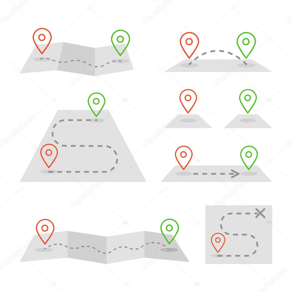 Map markers and flat map icon set