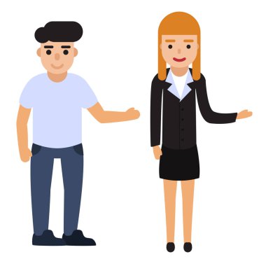 İnsanların amacı bir şeyler ayarla. Düz erkek ve kadın vektör çizim.