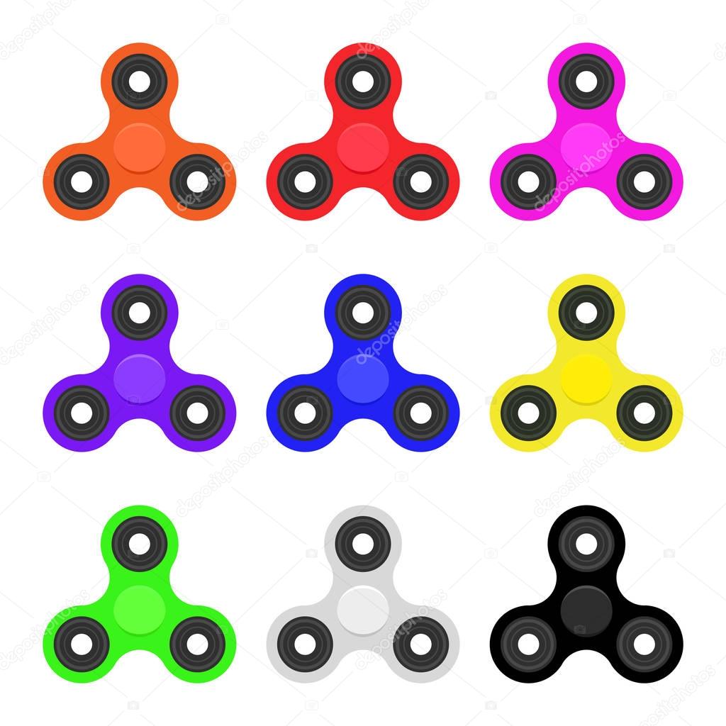 Hand spinner flat vector illustration. Hand spinner tricks. Badges, labels, banners, advertisements, brochures, business templates. Vector illustration isolated on white background