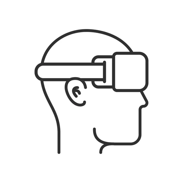 Ilustración de realidad virtual. Silueta de cabeza con auriculares VR en estilo moderno vector plano de contorno. Icono de línea — Archivo Imágenes Vectoriales