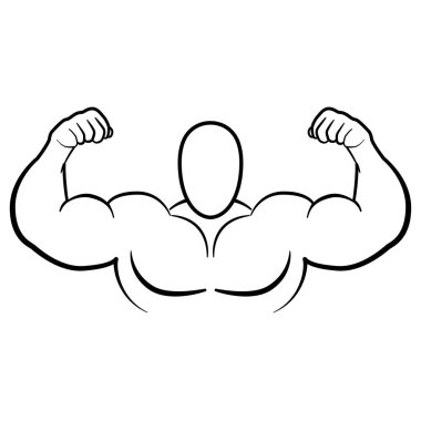 Vücut geliştirmeci kas flex silah illüstrasyon vektör. El vektör simgesi beyaz arka plan üzerinde izole esneme güçlü maço pazı spor salonu