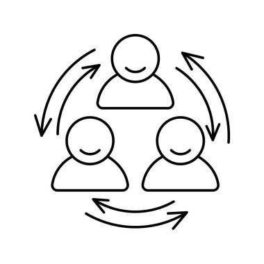 İş adamları vektör satırı simgesi okları ile ilgili. Grup toplantı, işyeri, işletme iletişimi, takım yapısı. Web veya uygulama tasarımı için kaplı izole vektör çizim.