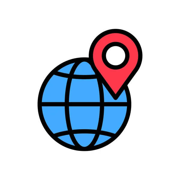 Pin on globe flat icon — Stock Vector