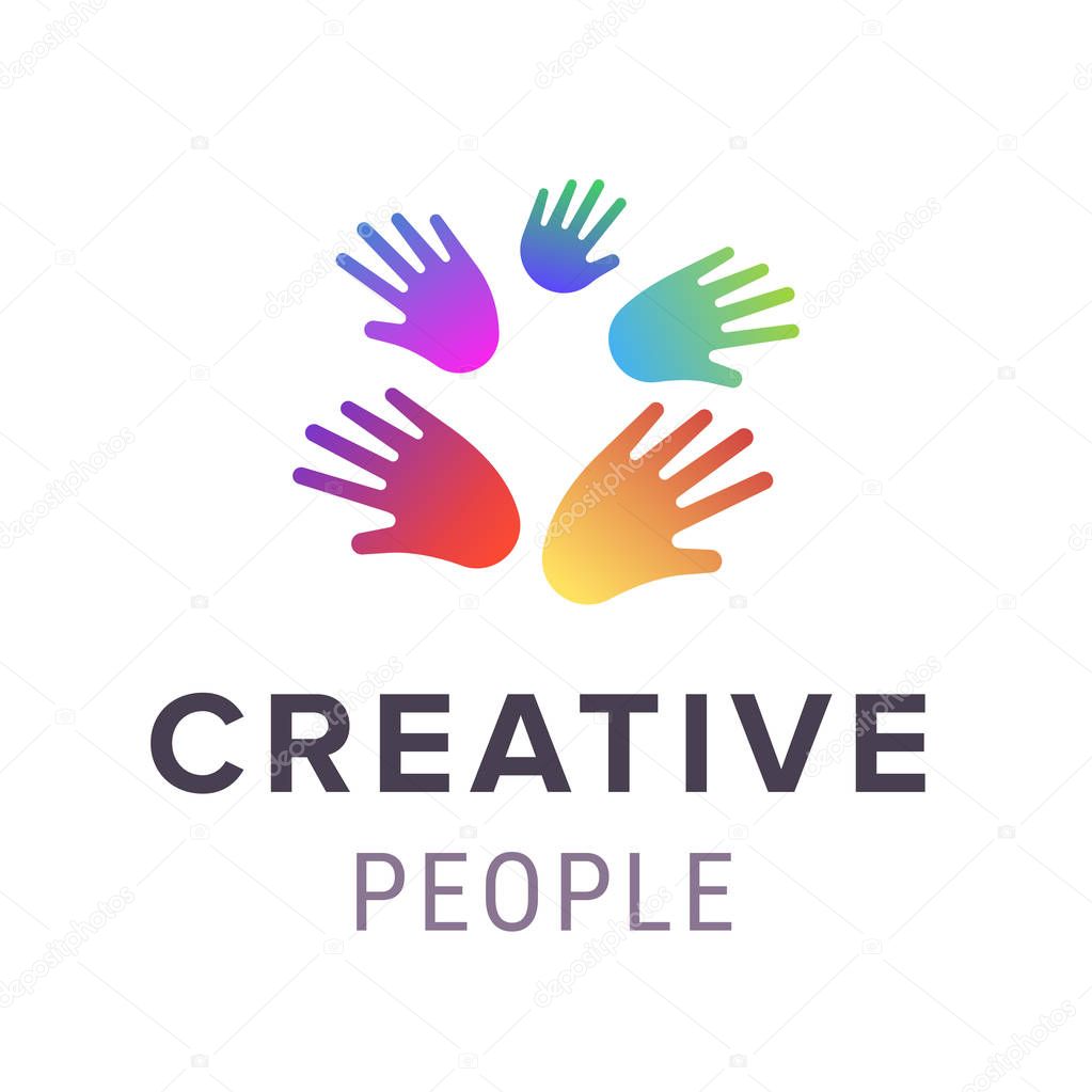 Hands logo. Abstract creative people logo template. Vector illustration