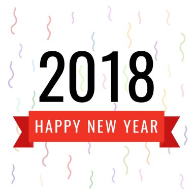 Mutlu yeni yıl için kutlama kırmızı kurdele ile 2018 sezon vektör çizim.
