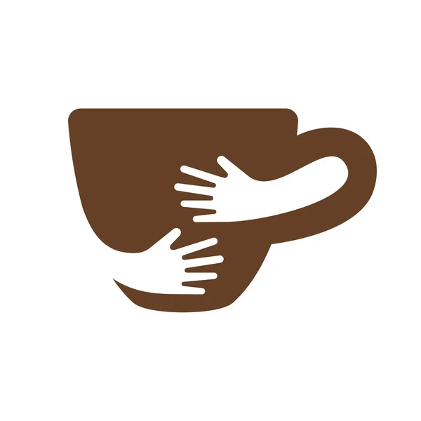 Yaratıcı kahve Kupası ve eller logo tasarımı. Kafe ya da Restoran sembol. Benzersiz logo tasarım şablonu. Kupası vektör çizim sarılmak