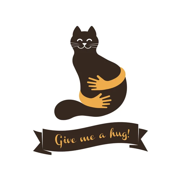 Kedi siluet logosu ile el. Evcil hayvan bakımı vektör logo şablonu. Kedi logo vektör kavramı. Evde beslenen hayvan dükkan logo vektör çizim