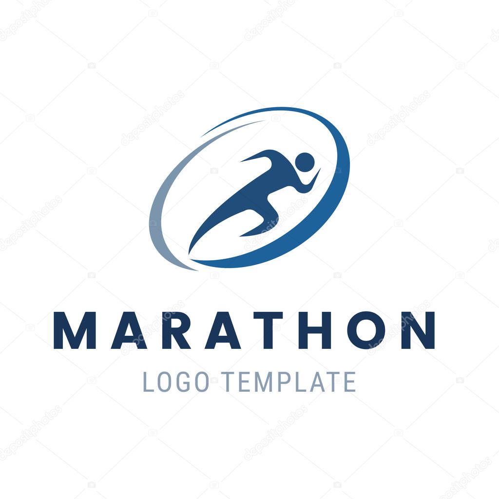 Run marathon man logo. Vector illustration of sport logo template with running character