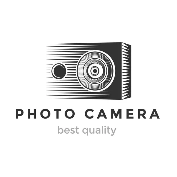 Photo camera logo design. Camera lined silhouette vector illustration. — Stock Vector
