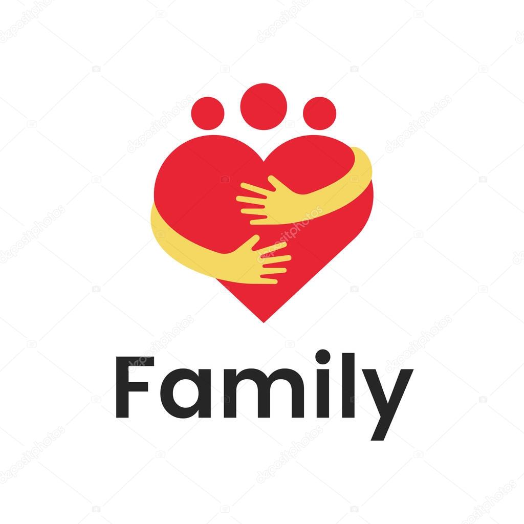 Abstract family logo design. Heart with hands logo template