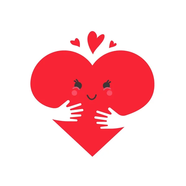 Понятие "сердце в любви", симпатичный персонаж сердца, обнимающийся — стоковый вектор