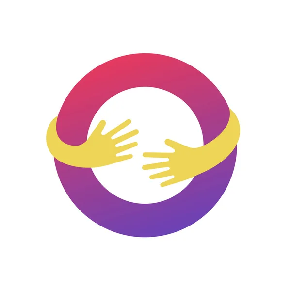 Круг с логотипом руки шаблон. Абстрактный шаблон дизайна логотипа компании с векторной иллюстрацией рук — стоковый вектор