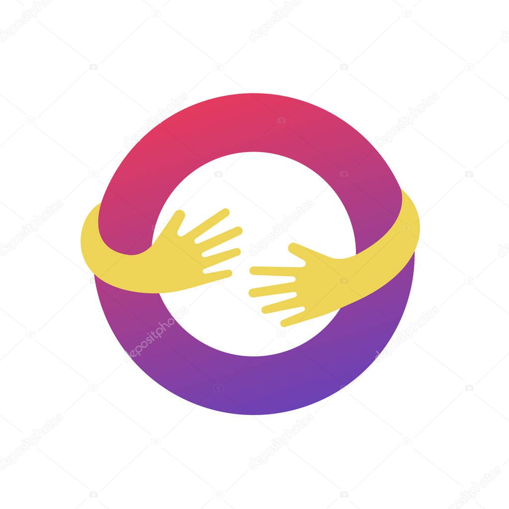 Circle with hands logo template. Abstract business logo icon design template with hands vector illustration