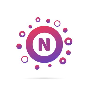 Nokta ve harfi N Logo daireler ve noktalar ile logo tasarlamak. Beyaz arka plan üzerinde izole yaratıcı sembolü tasarım vektör çizim
