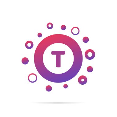 Nokta ve harfle T Logo, daireler ve noktalar logo tasarlamak. Beyaz arka plan üzerinde izole yaratıcı sembolü tasarım vektör çizim