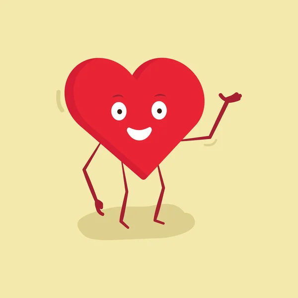 Caractère de coeur heureux avec la main vers le haut — Image vectorielle