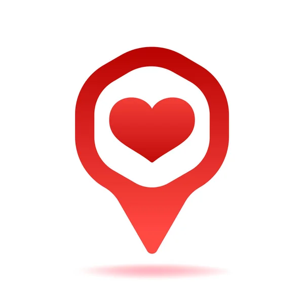 Puntero de mapa con forma de corazón Icono Vector Ilustración. Pin de ubicación rojo sobre fondo blanco — Vector de stock