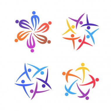 İnsanların yaratıcı logo koymak. Topluluk, takım, aile ya da ağ şablonu simgeler kavramı. Vektör çizim