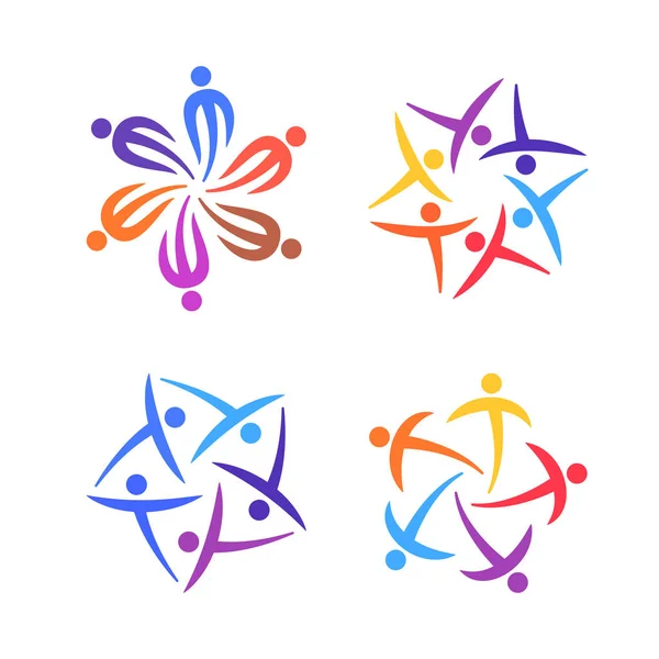 Mensen creatief logo set. Gemeenschap-, team-, familie- of netwerk sjabloon pictogrammen concept. Vectorillustratie — Stockvector