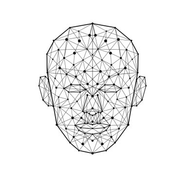İnsan yüzü düşük çokgen. Tel kafes mash kafa şekli beyaz arka plan üzerinde izole. Vektör çizim