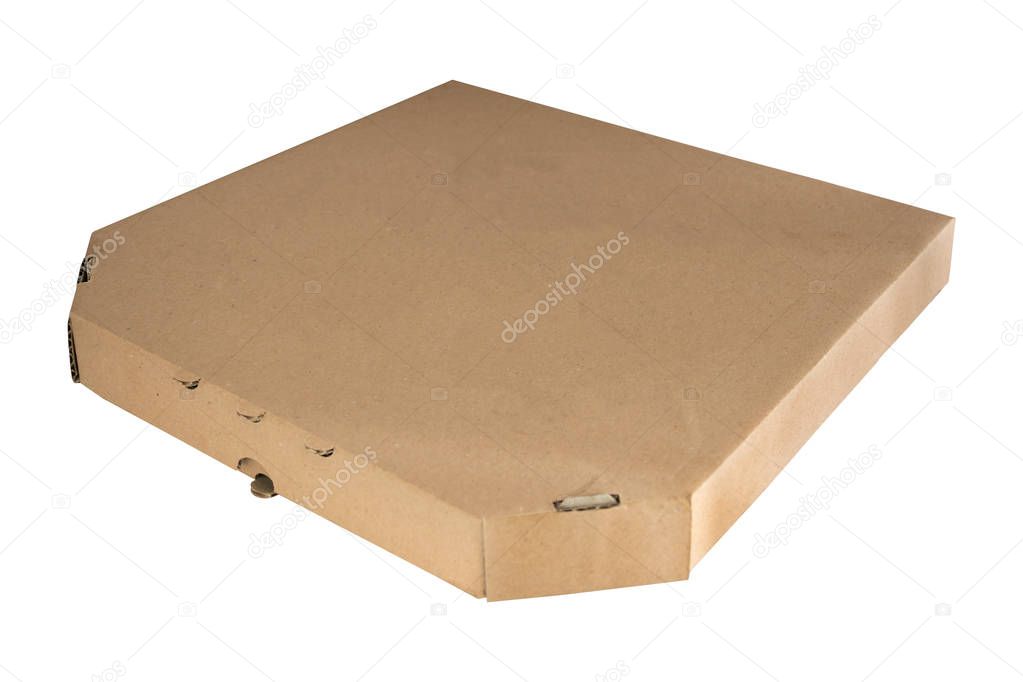 Pizza box brown isolated on white background. Template empty carboard.