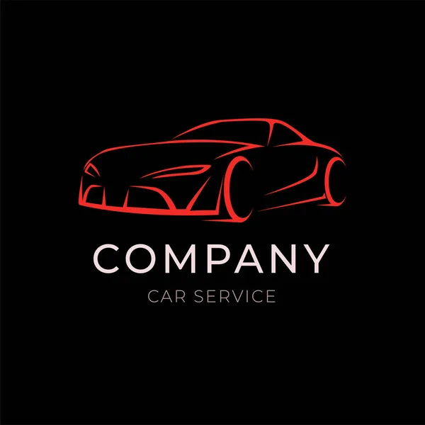 車スポーツ車シルエットが黒の背景に会社のロゴをサービス。自動車ディーラーのモダンなテンプレート ラベル. — ストックベクタ