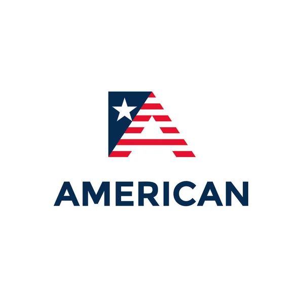 Bokstaven A i amerikanska färger. Patriotiska Usa logo designelement isolerade. Trendiga mallsymbol eller emblem. — Stock vektor