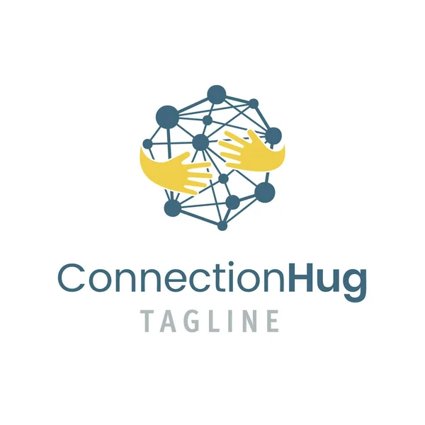 Connection hug logo template. Vector illustration of creative emblem with concept of friendship, teamwork, people community. — Stock Vector