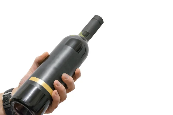 Botella de mano para hombre con etiqueta de plantilla aislada sobre fondo blanco — Foto de Stock