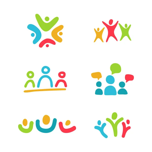 Logo et icône de la relation sociale. Symboles colorés. Famille, travail d'équipe, communication sociale et concept de connexion . — Image vectorielle